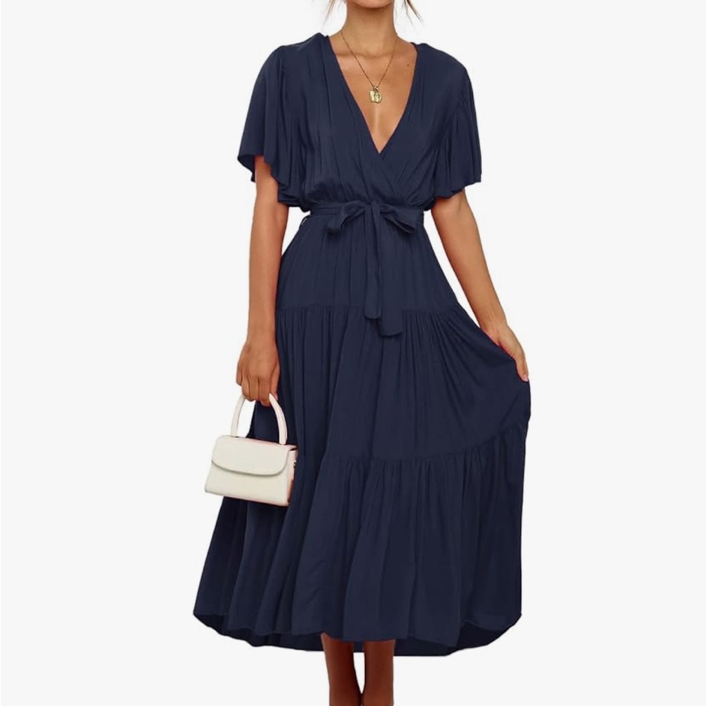 Temofon beautiful navy blue wrap dress. Brand new with tags